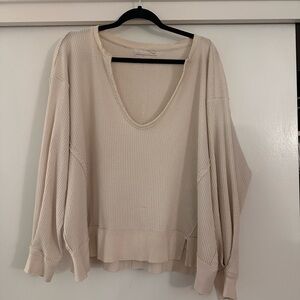 We The Free Cream Waffle Knit Scoop Neck Sweater